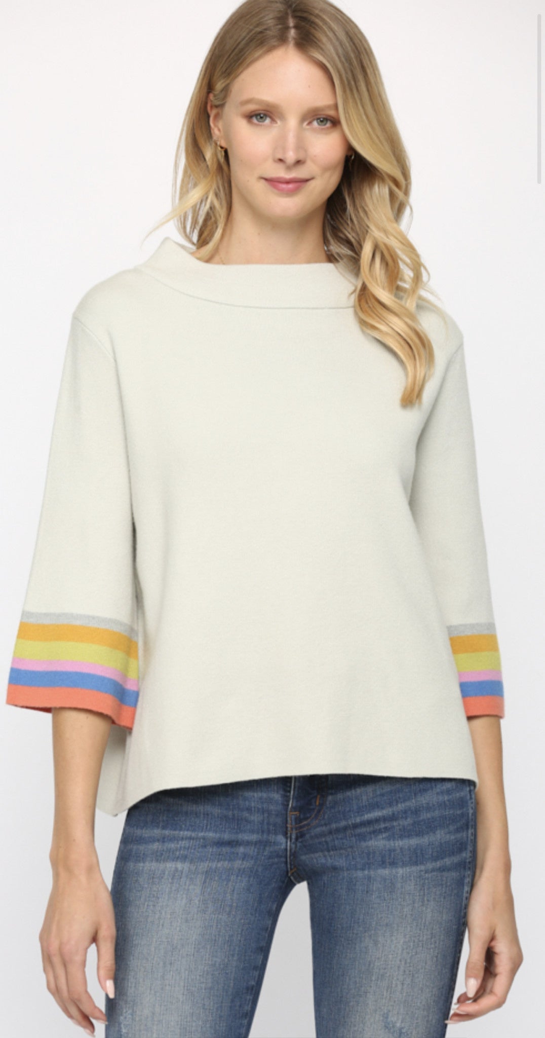 MOCK NECK BELL SLV W/STRIPES