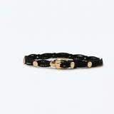 Black Braided Faux Leather Gold Buckle Stud Detail Belt