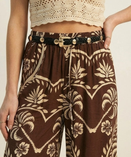 Black Braided Faux Leather Gold Buckle Stud Detail Belt