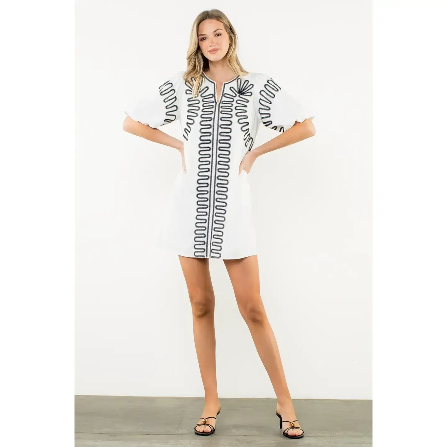 PUFF SLEEVE EMBROIDERED DRESS