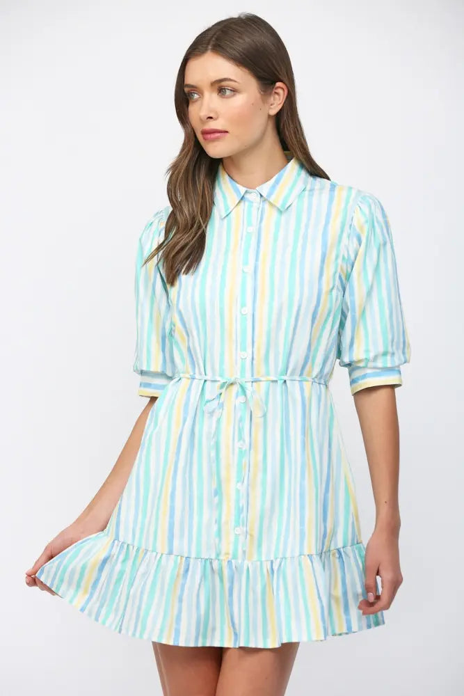 WATERCOLOR STRIPE PRINT MINI DRESS