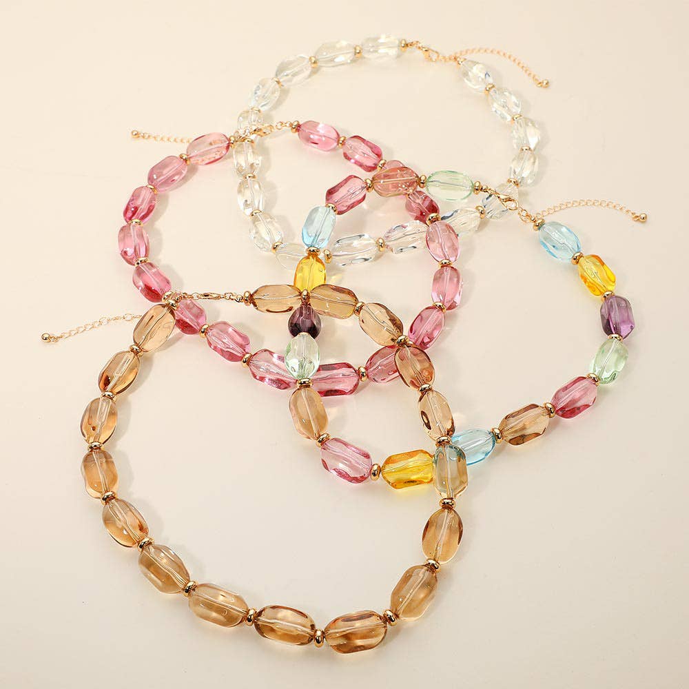 Translucent Resin Pebble Beaded Statement Necklace