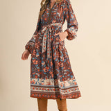 FLORAL PRINT BELTED MIDI