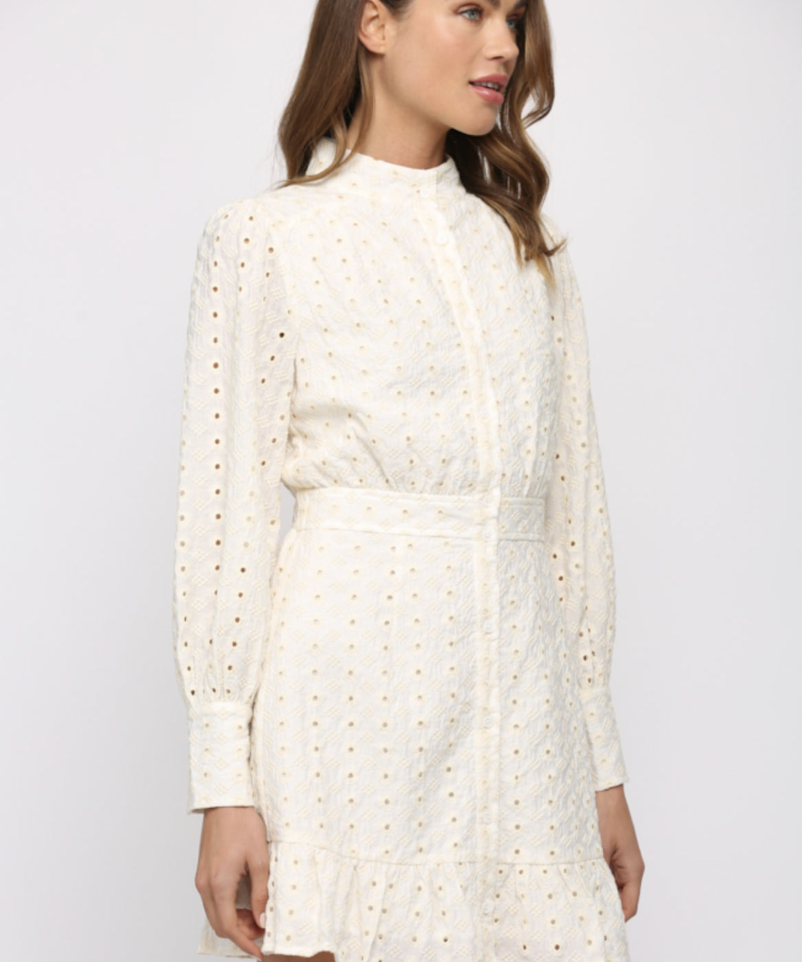 BUTTON DOWN EYELET DRESS