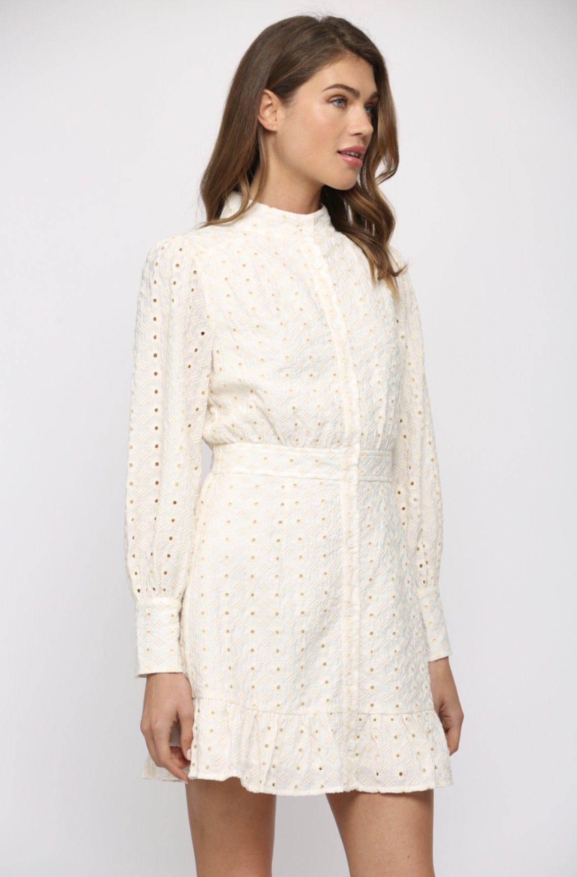 BUTTON DOWN EYELET DRESS