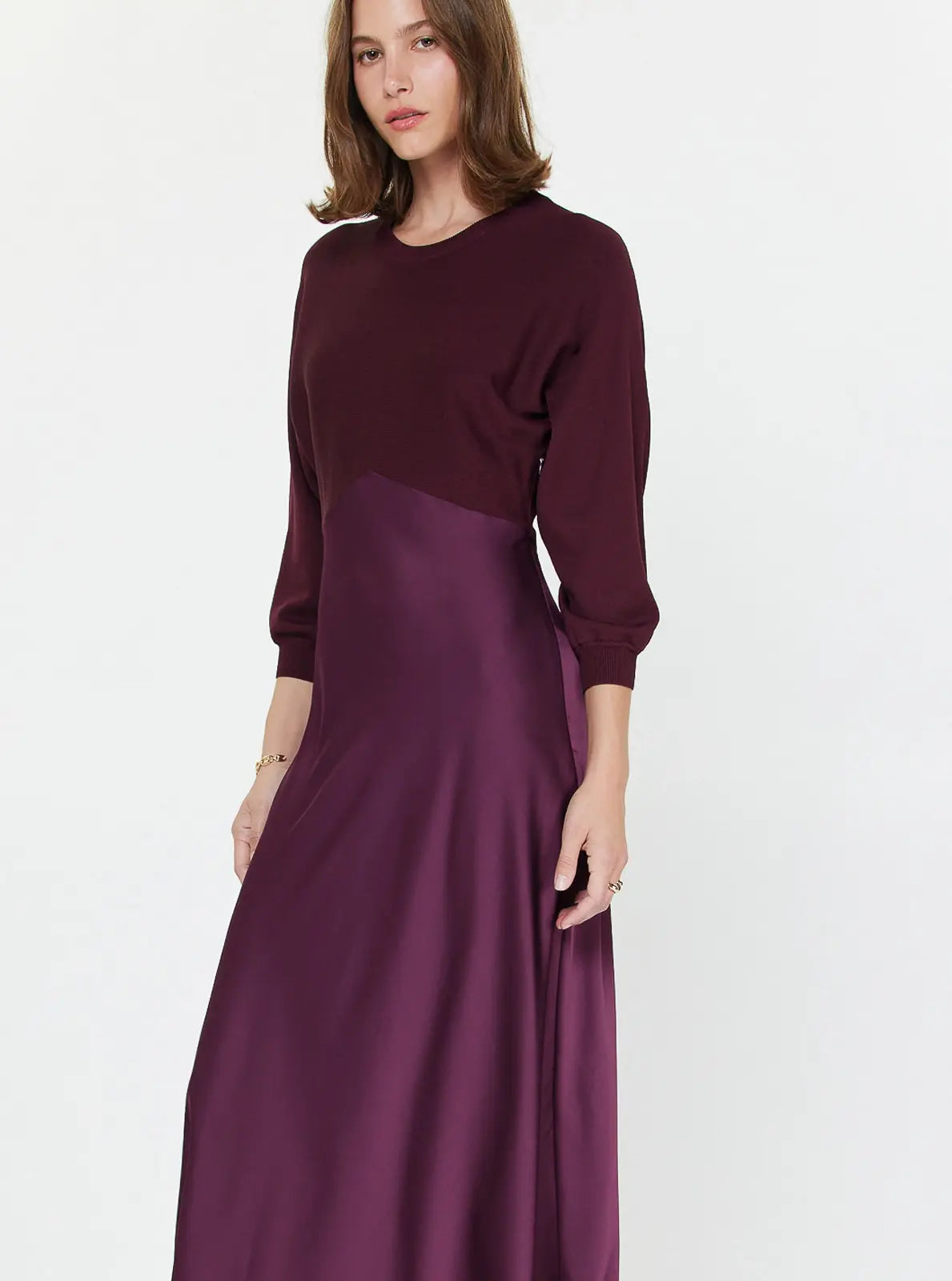 3/4 SLV MIXED MEDIA DRESS
