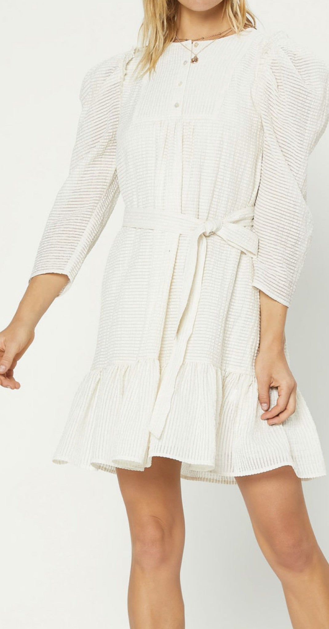 CRINKLED PUFF SLV MINI DRESS