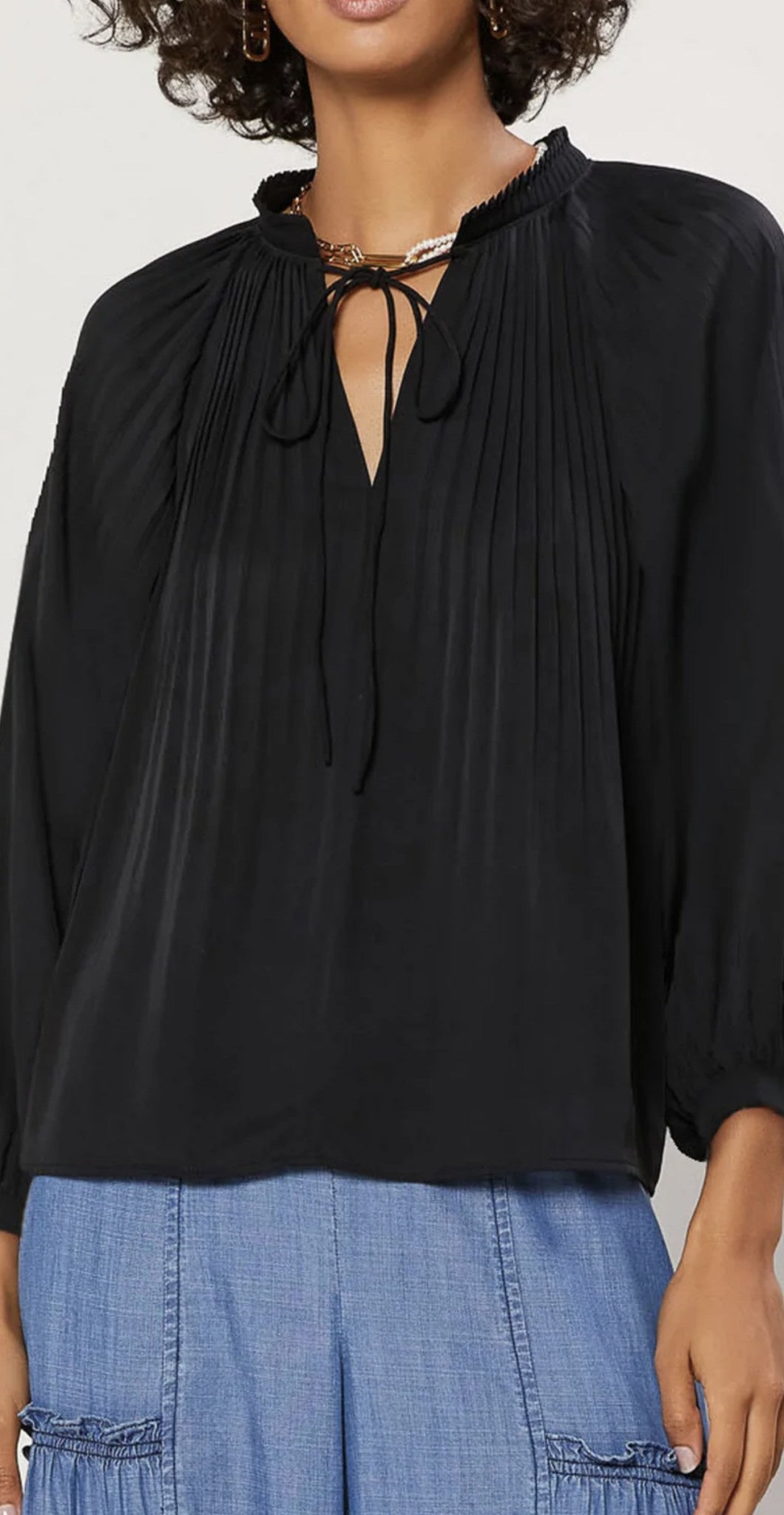 3Q SLV PLEATED TOP