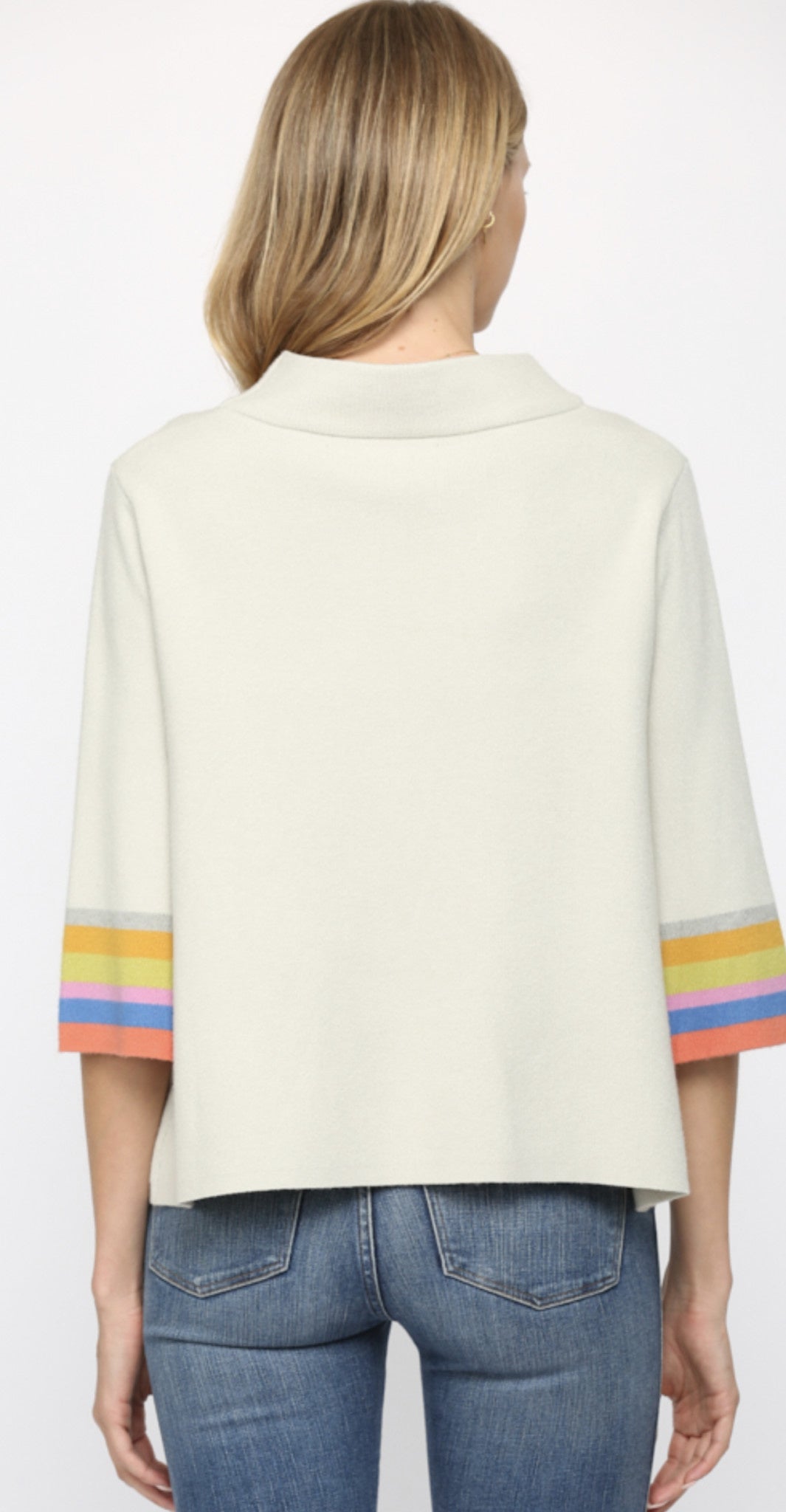 MOCK NECK BELL SLV W/STRIPES