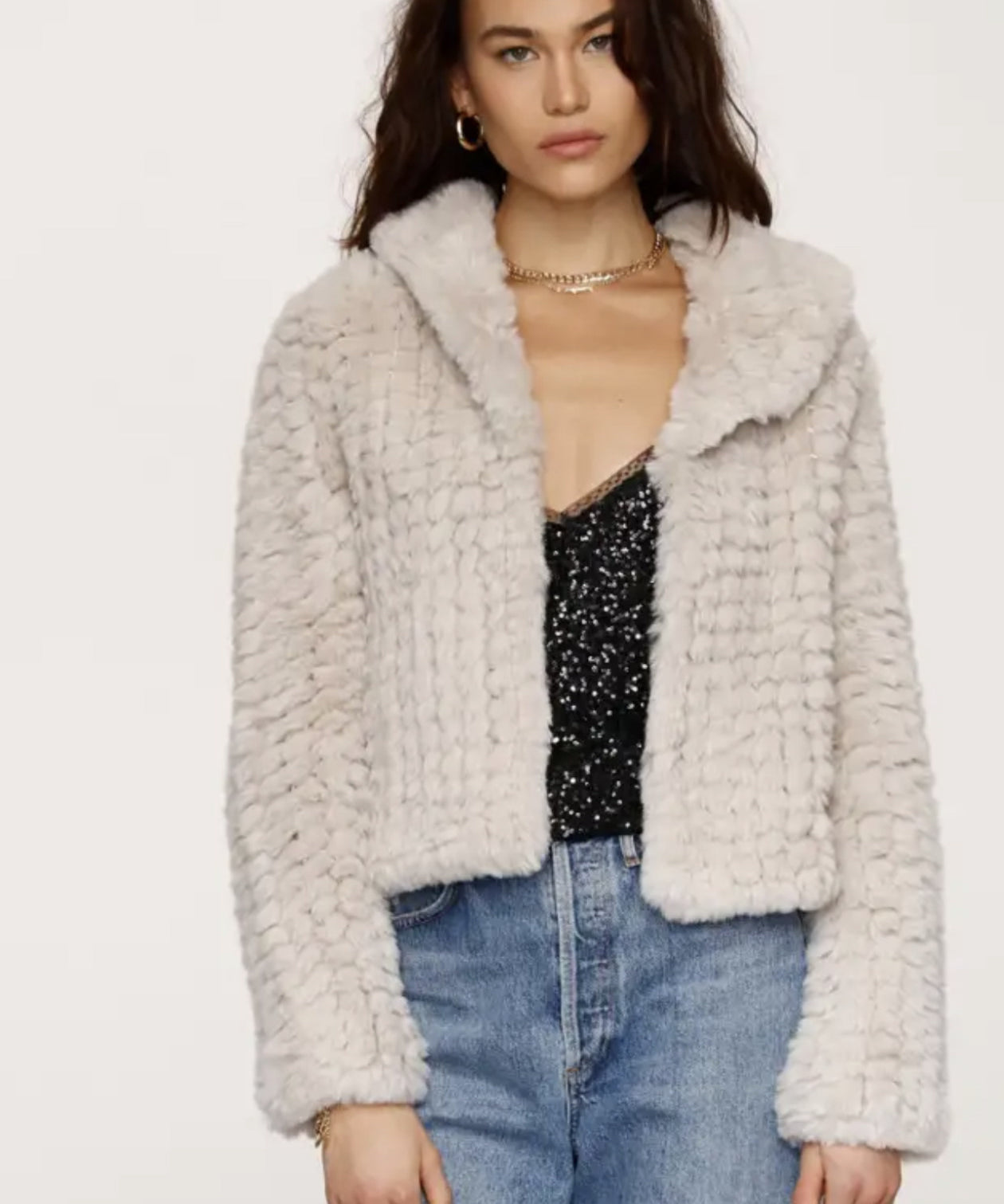 COLLARED FAUX FUR JACKET