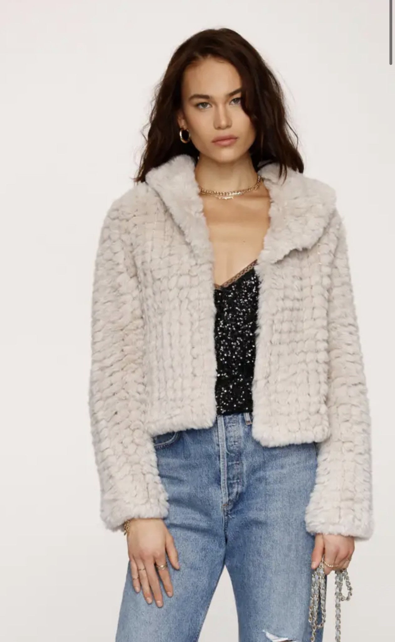COLLARED FAUX FUR JACKET