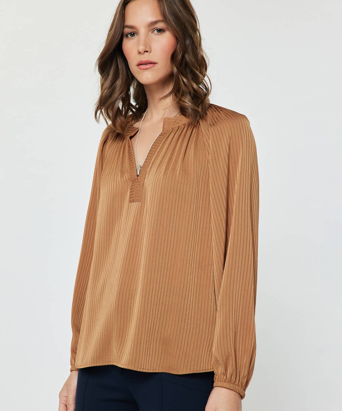 Tonal Stripe Long Sleeve Blouse