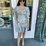 SATINE SMOCKED ZEBRA DRESS