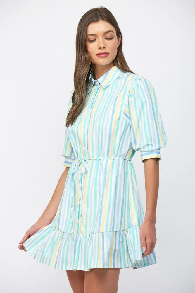 WATERCOLOR STRIPE PRINT MINI DRESS