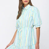 WATERCOLOR STRIPE PRINT MINI DRESS