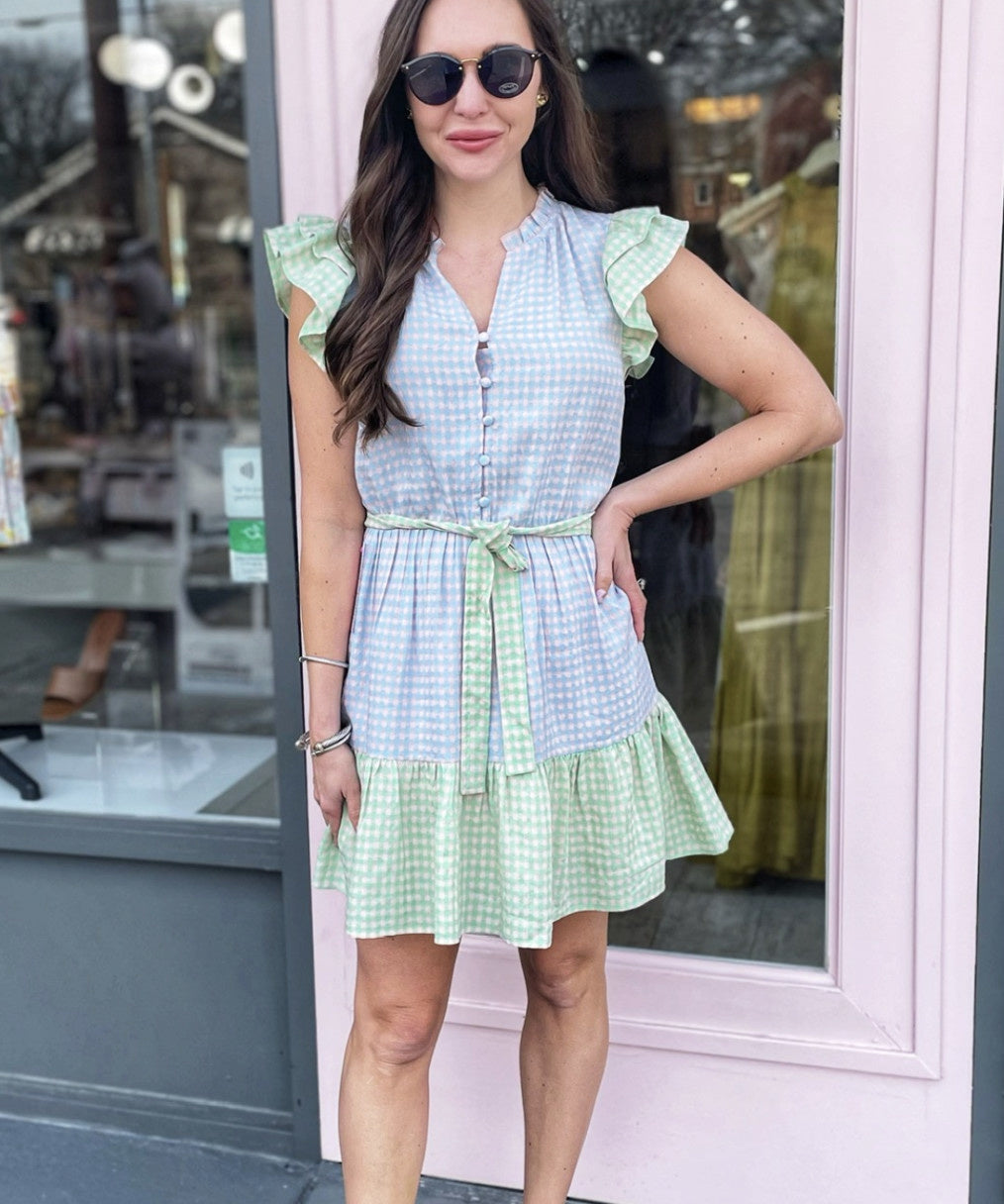 GINGHAM COLORBLOCK DRESS