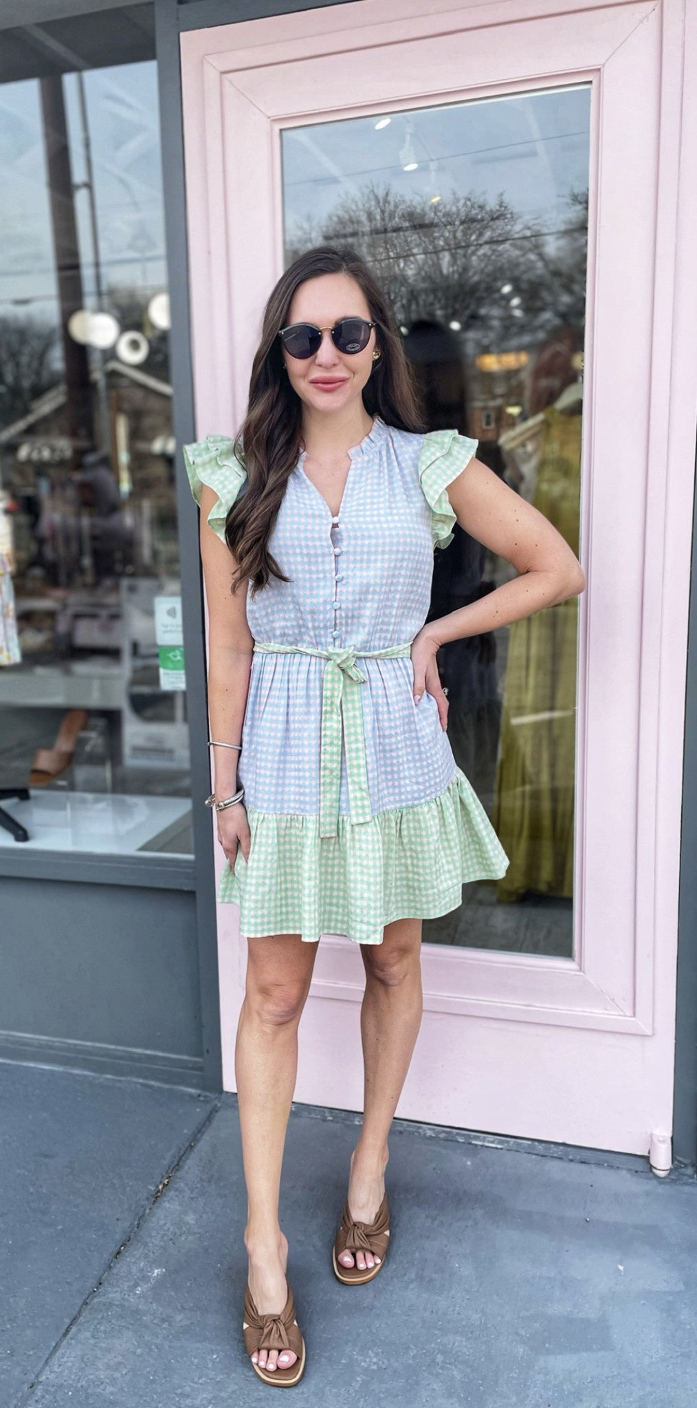 GINGHAM COLORBLOCK DRESS