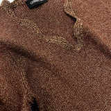 Metallic Ribbed Knit Scallop-Neck Top