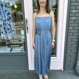 CAMI MAXI DRESS W/ROSE WAIST TIE