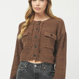 Brown Frayed Hem Cardigan