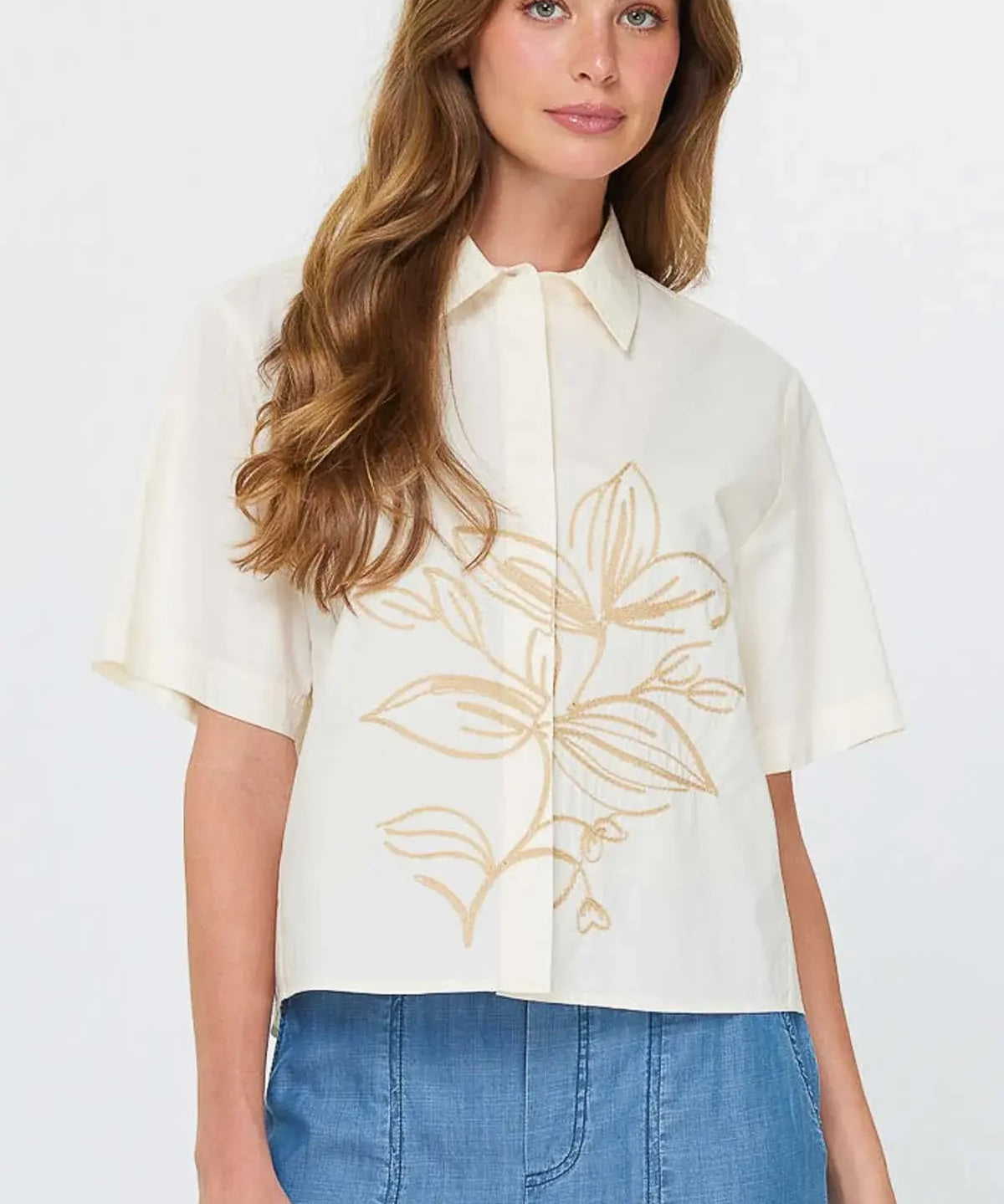 SSLV BUTTON DOWN W/EMB MOTIF