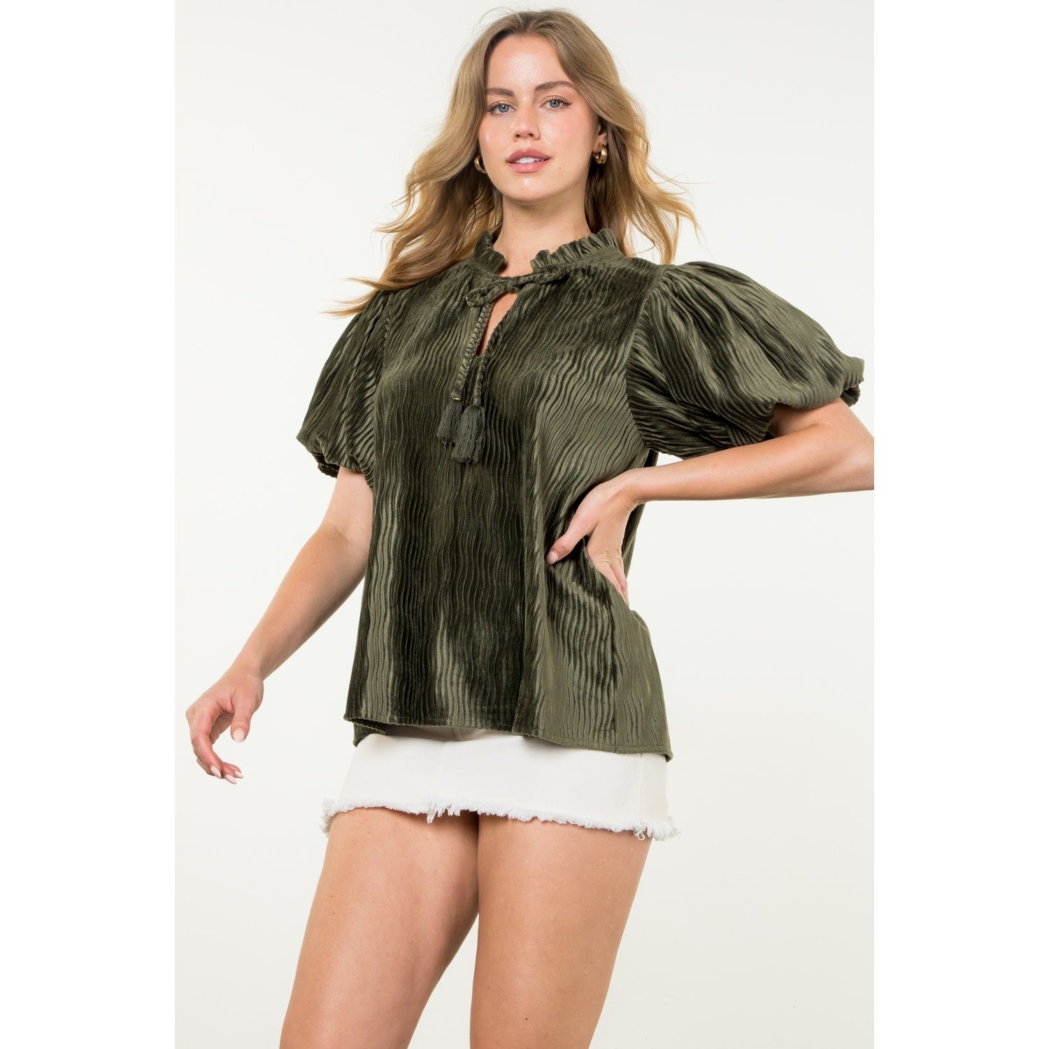 PUFF SLEEVE VELVET TOP