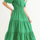 POUF SSLV TIERED MIDI DRESS