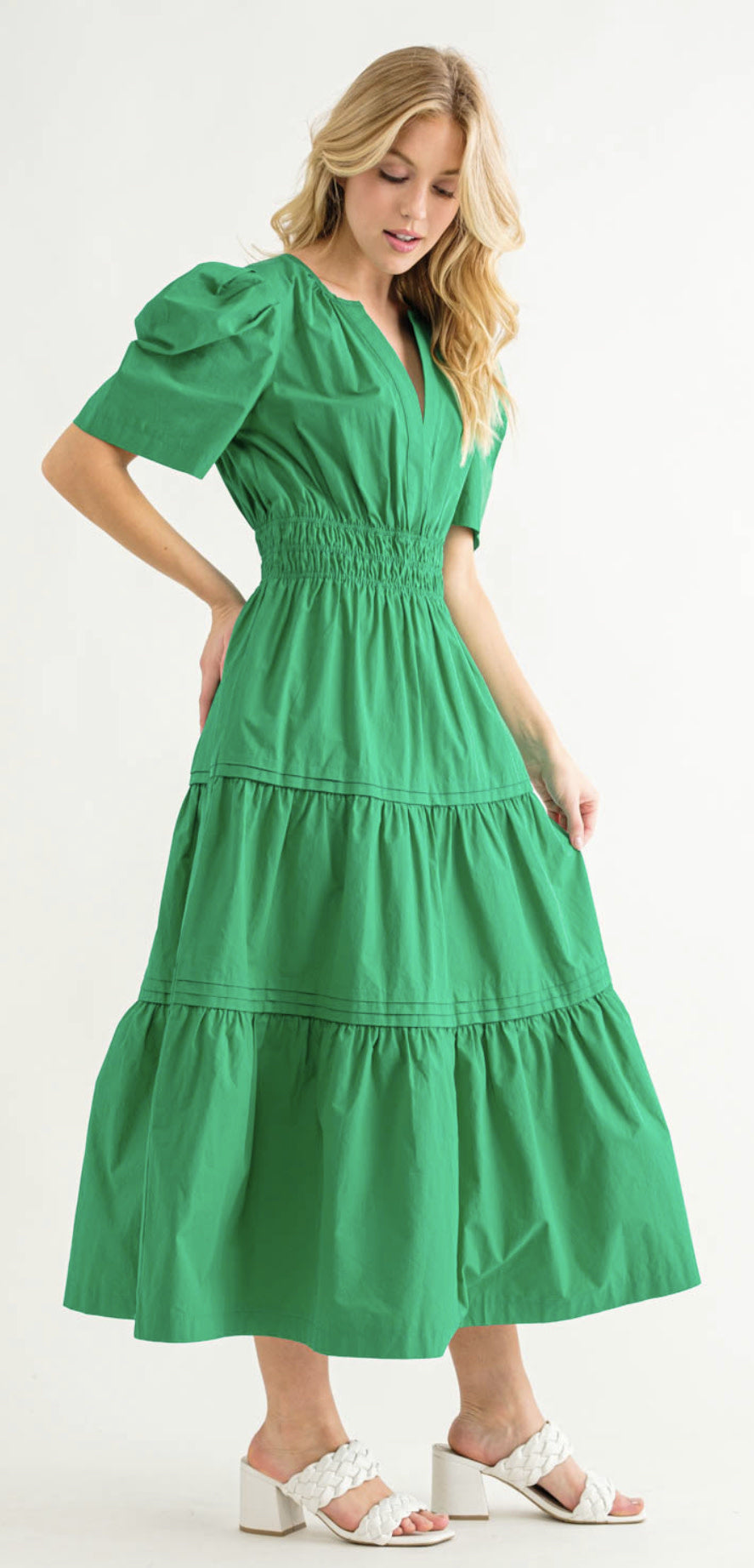 POUF SSLV TIERED MIDI DRESS
