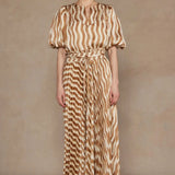 WAVY STRIPE PLEATED MIDI SKIRT