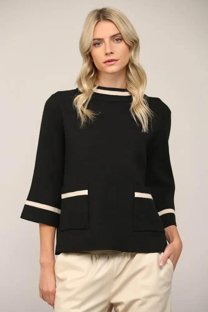 CONTRAST MOCK NECK SWEATER