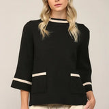CONTRAST MOCK NECK SWEATER