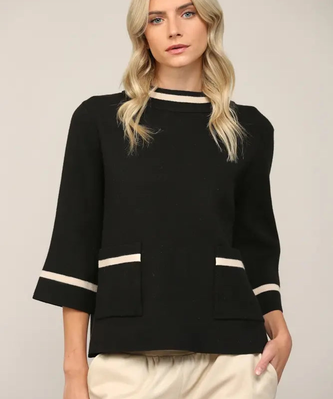 CONTRAST MOCK NECK SWEATER