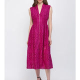 Magenta Eyelet Midi Dress