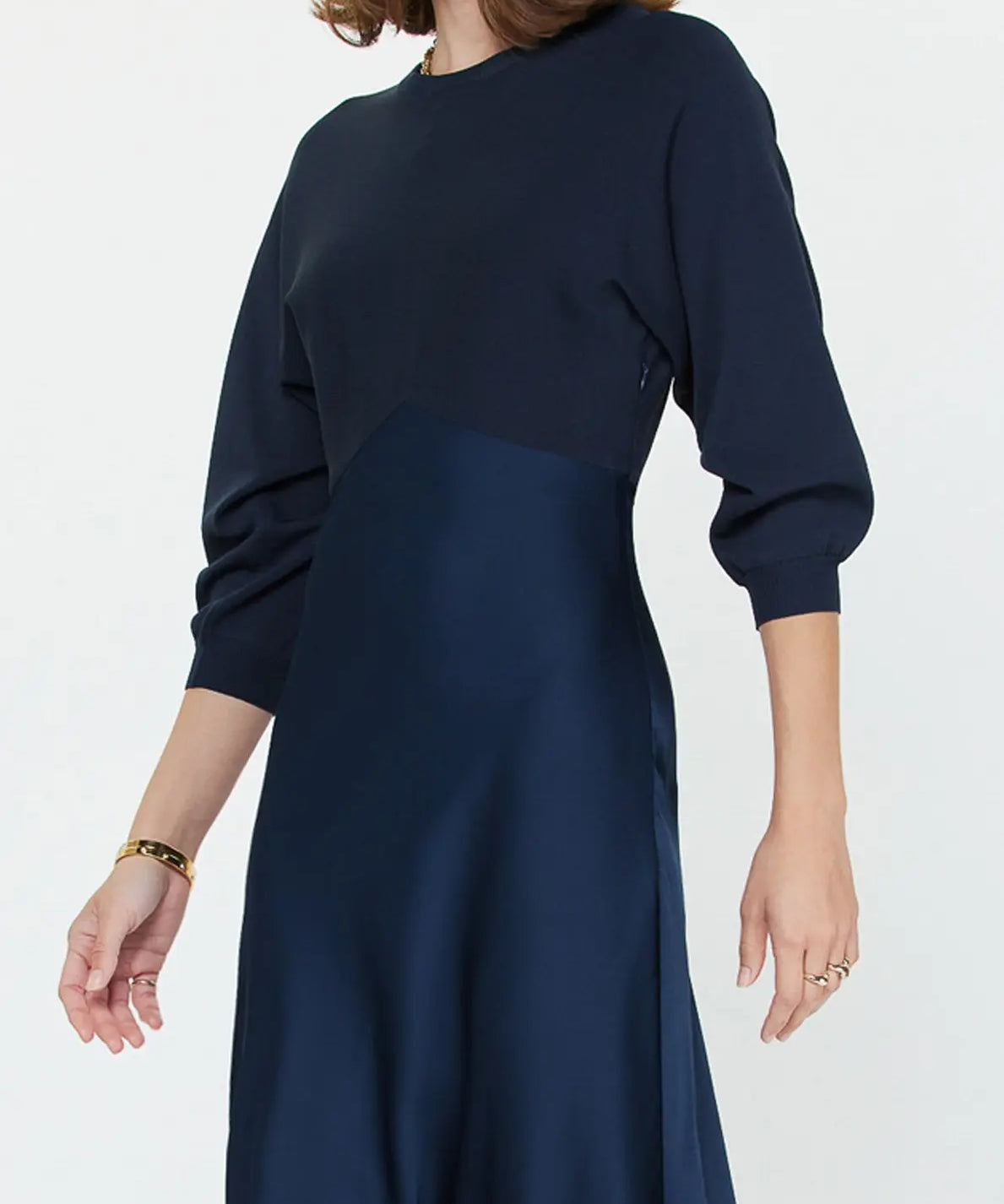 3/4 SLV MIXED MEDIA DRESS
