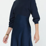 3/4 SLV MIXED MEDIA DRESS