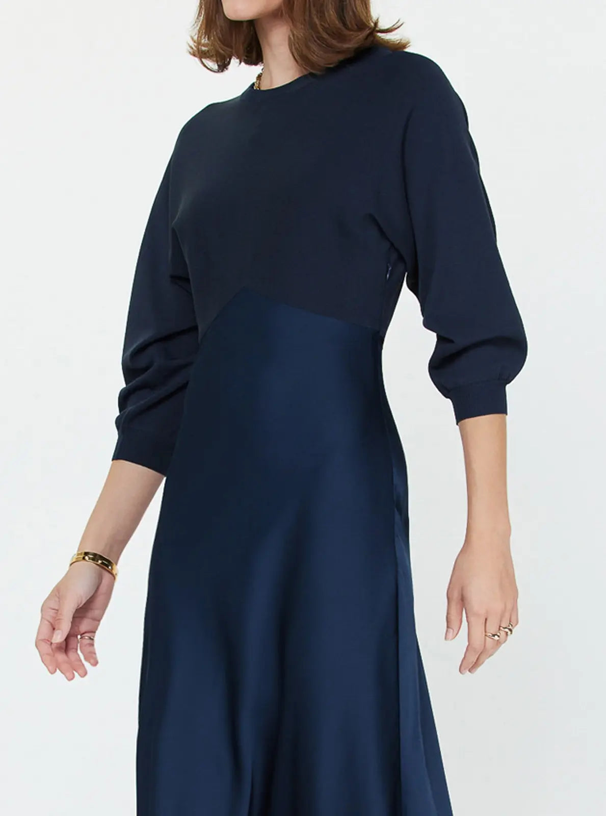 3/4 SLV MIXED MEDIA DRESS