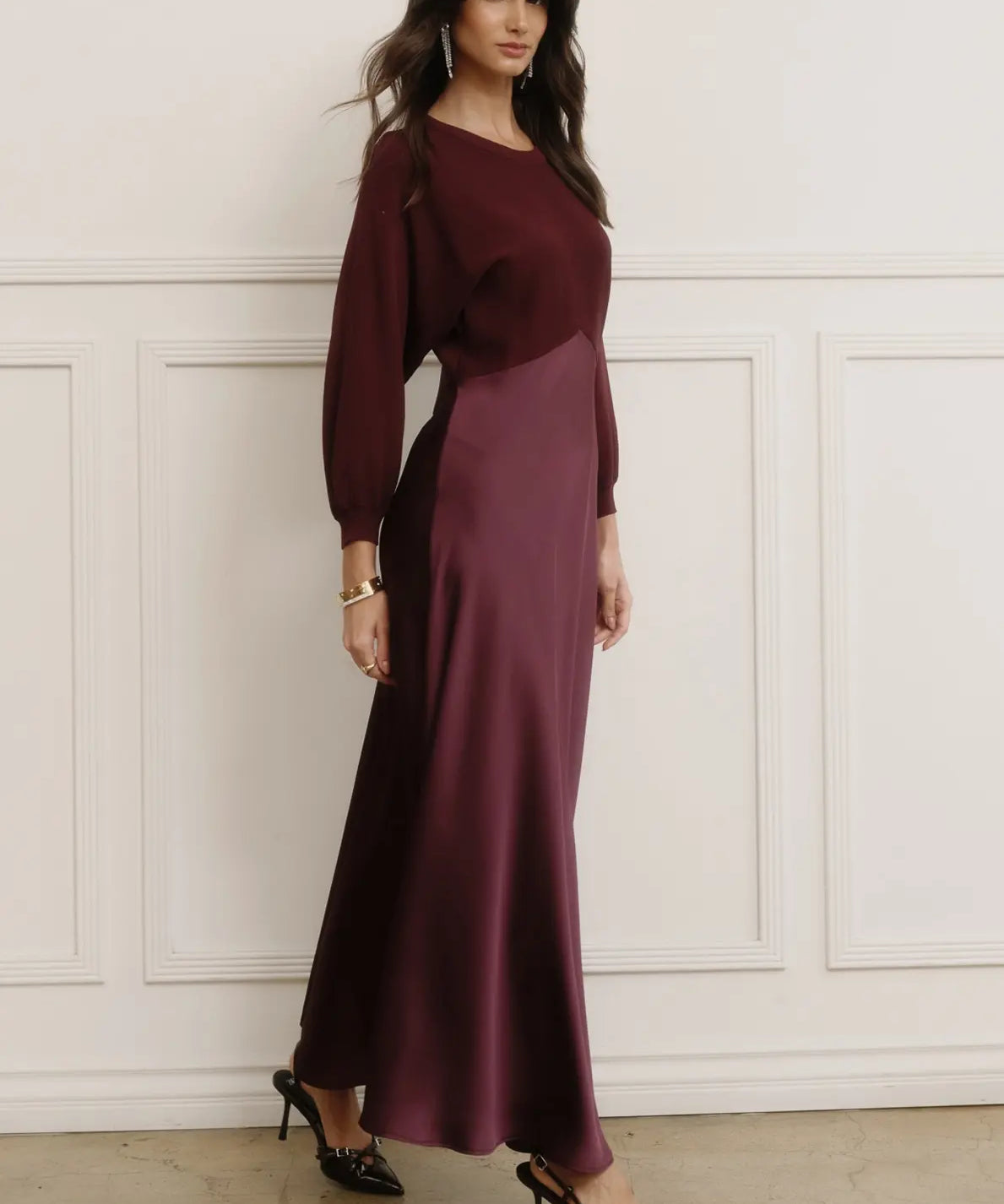 3/4 SLV MIXED MEDIA DRESS