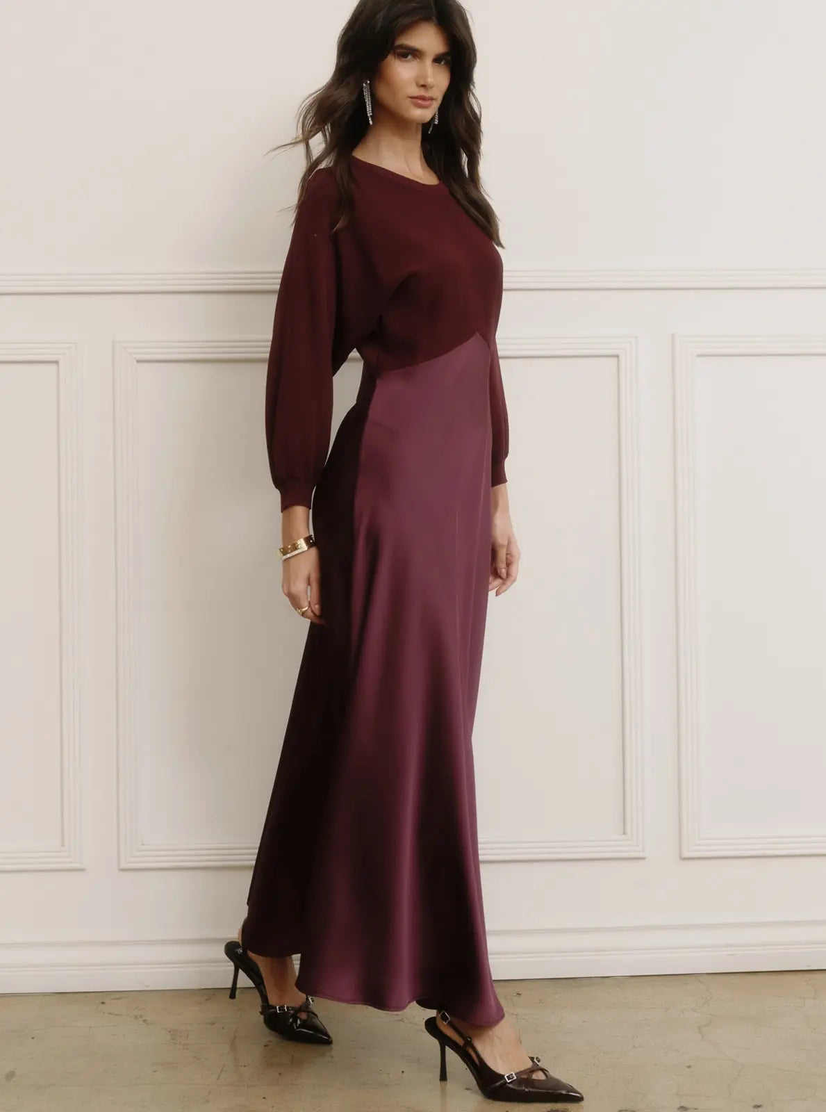 3/4 SLV MIXED MEDIA DRESS