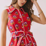 FLORAL PRINT SCALLOP TRIM DRESS