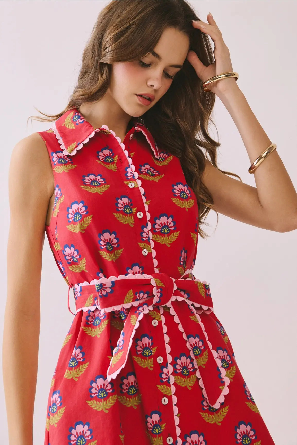 FLORAL PRINT SCALLOP TRIM DRESS