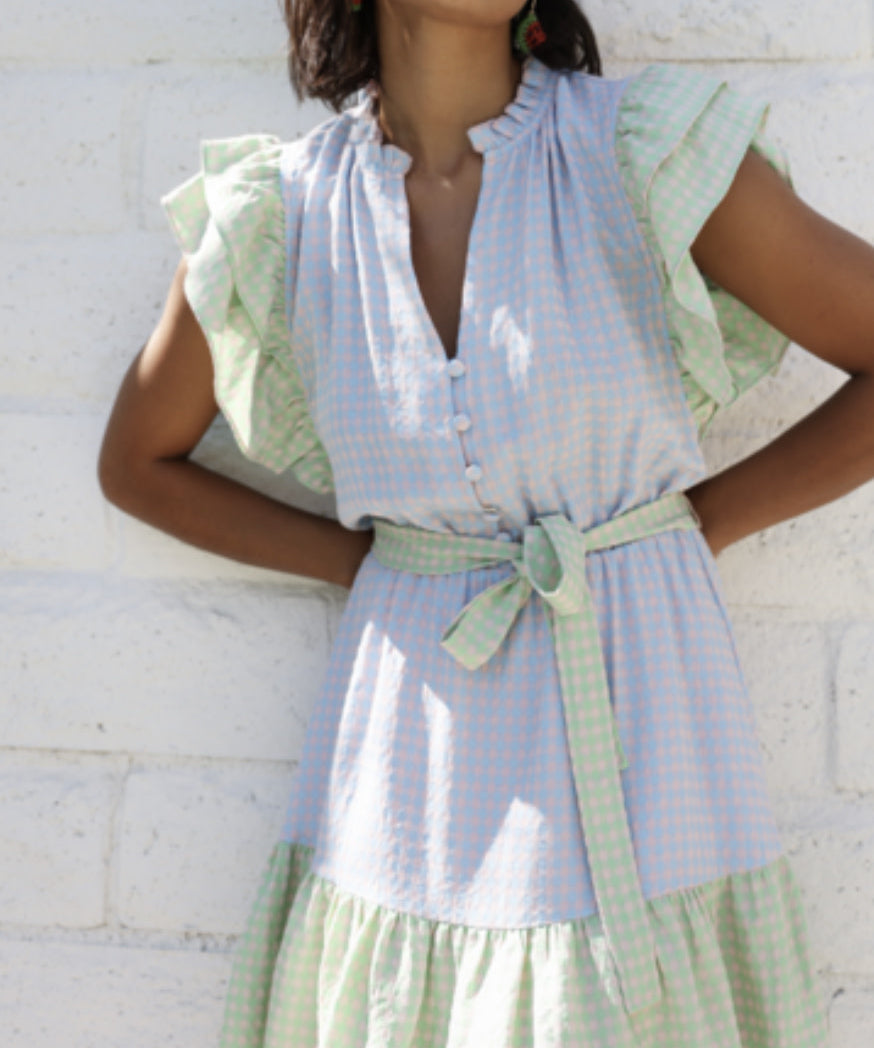 GINGHAM COLORBLOCK DRESS
