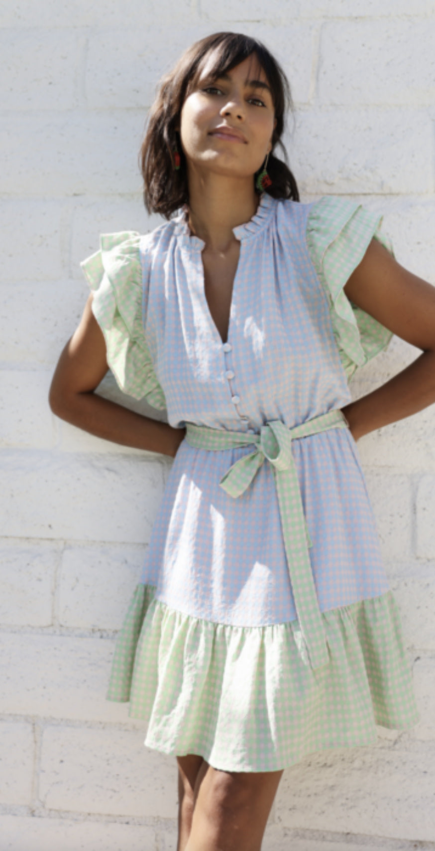 GINGHAM COLORBLOCK DRESS