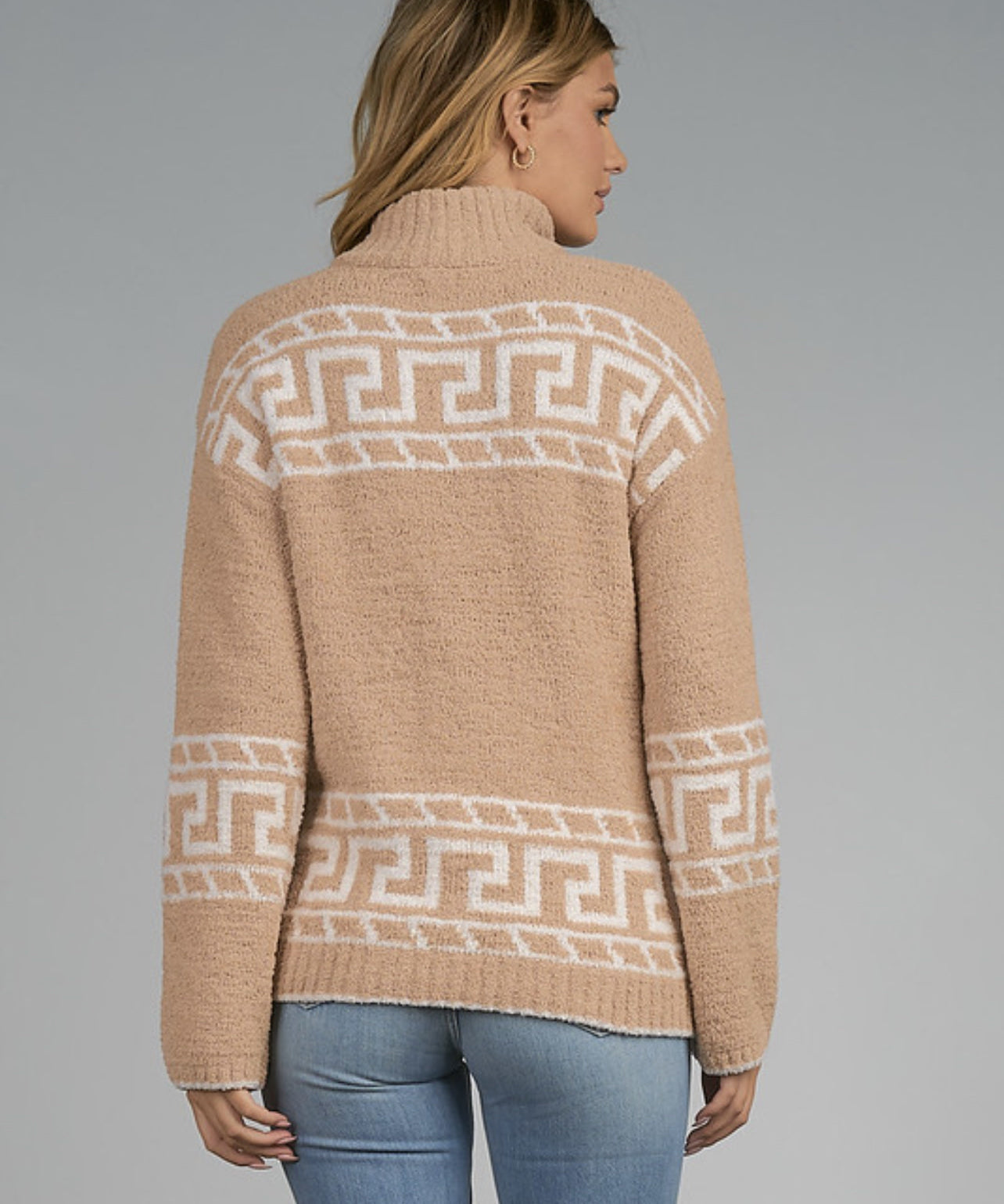 PRINTED  HALF ZIP SWEATER