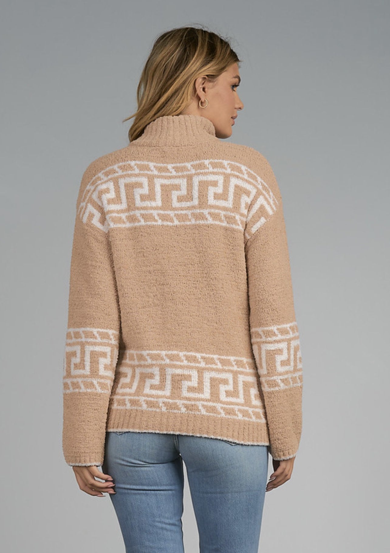 PRINTED  HALF ZIP SWEATER