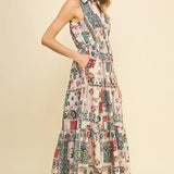 SLEEVELESS PRINT TIERED MAXI DRESS