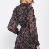 PAISLEY SMOCK NECKLINE RUFFLE DRESS