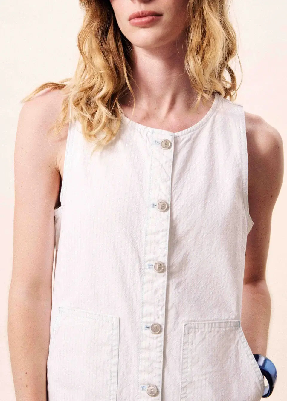 SLVLESS STRIPED DENIM DRESS