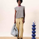 STRIPED TEE W/CONTRAST NECK