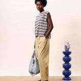 STRIPED TEE W/CONTRAST NECK