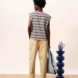 STRIPED TEE W/CONTRAST NECK